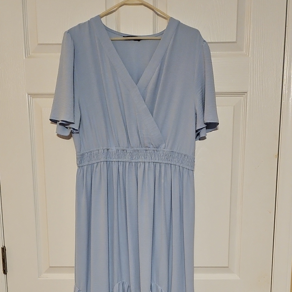 Light Blue Short Sleeve Dress by Simplee - Picture 2 of 14